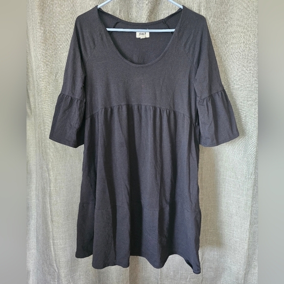 Pact Organic Coastal Knee Length Bell Sleeve Dress Black Size S Oversized - Picture 1 of 5
